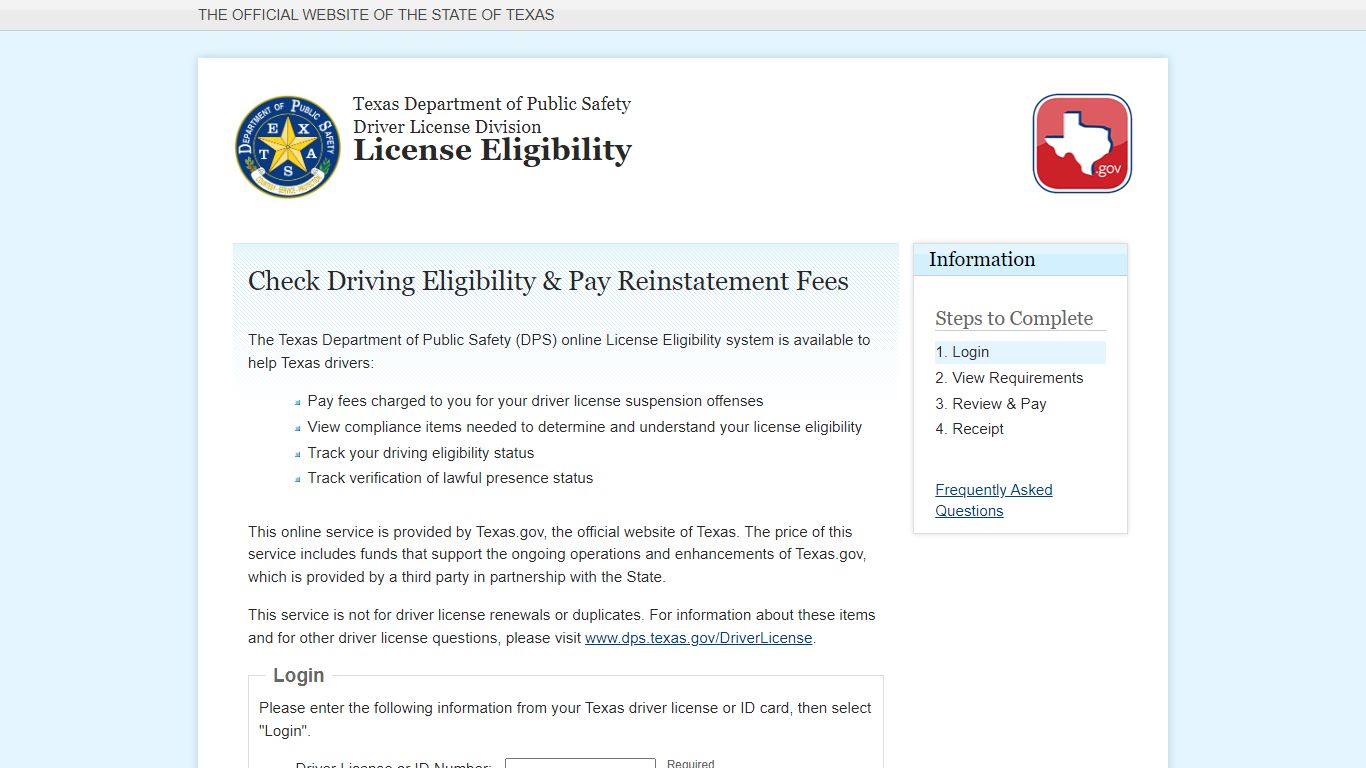 Driver License Division License Eligibility - Texas